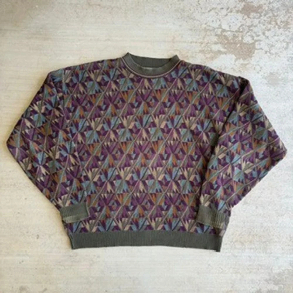 VTG Essay USA Made Sweater Men L Multicolor Abstract Knit Pullover Retro 90s